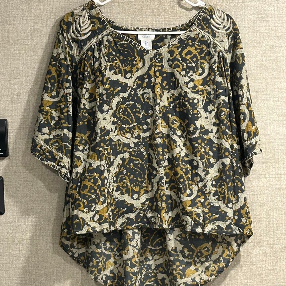 Sigrid Olsen Top, S 100% Cotton, Boho,Artsy, Embroidered, Earthy .
